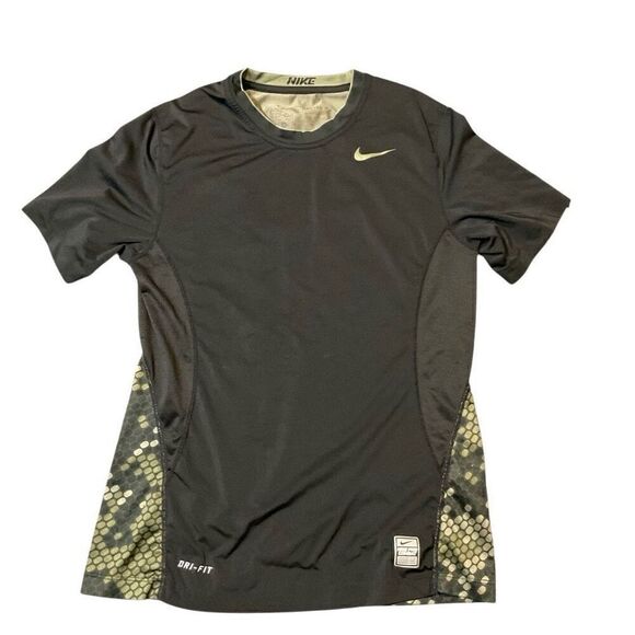 Nike Dri-Fit Pro Combat Mens Short Sleeve Compression T-Shirt Black Green Small - Picture 1 of 7